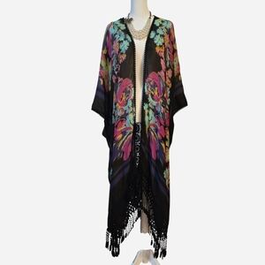 Woven Heart Multi Color Floral Tassel Kimono Cardigan Size 3XL